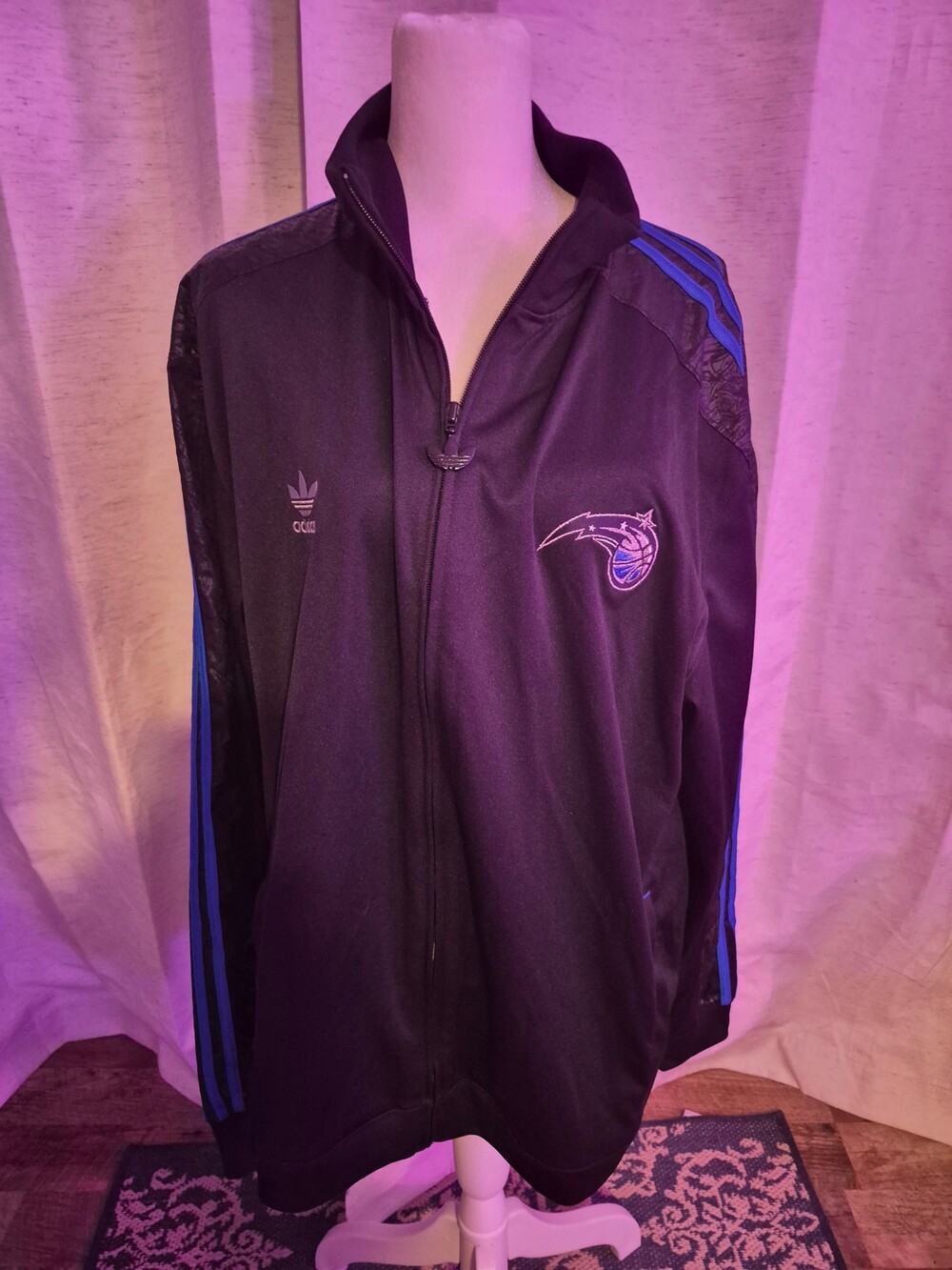Adidas Orlando Magic NBA Full Zip Track Jacket Black Blue Stripes
